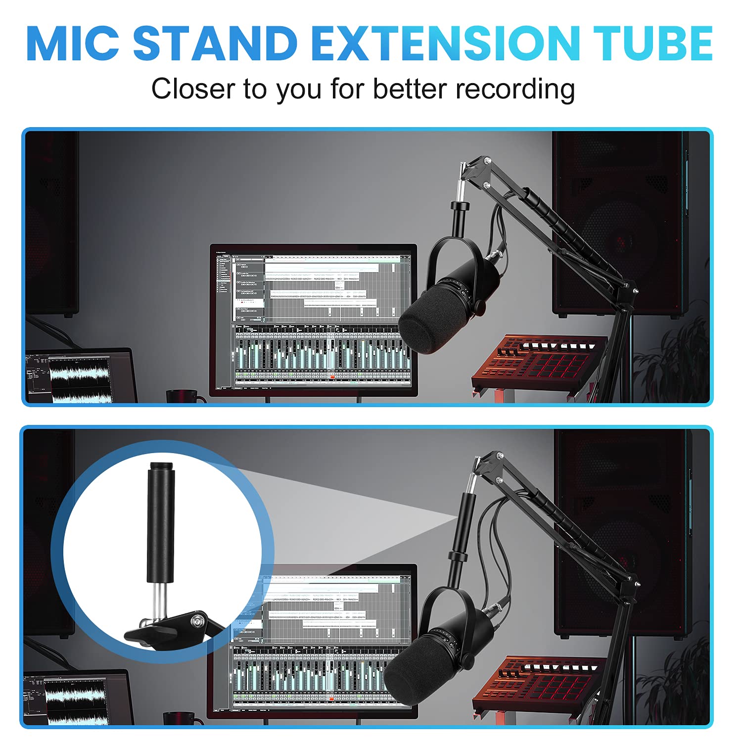 YOUSHARES Mic Stand Extension, 5/8 '' Female to 5/8 '' Male Microphone Extension Tube for Desk Stands(3.15 in) 2Pcs